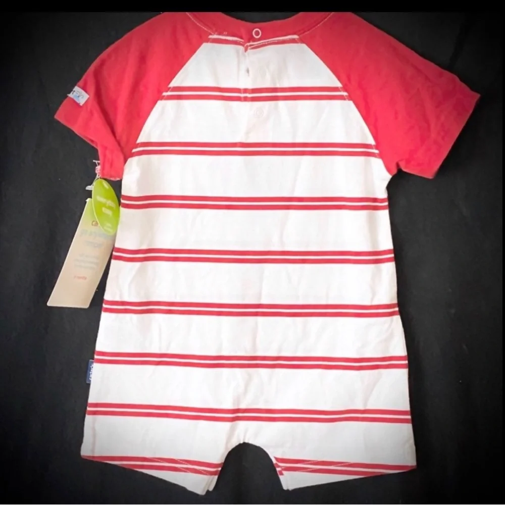 💞New Infant & Baby Boy Size 6 Months Red & White Striped “W is For Whale” Romper